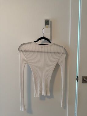 Dynamite White Slim Ribbed Crewneck Sweater